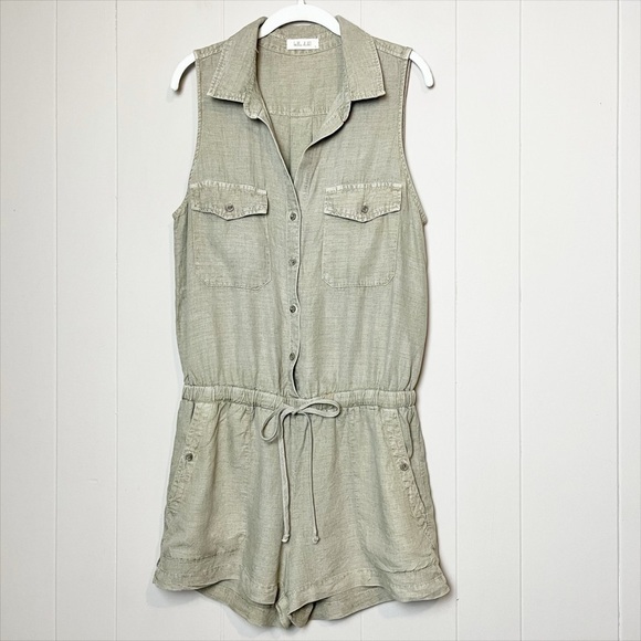 Bella Dahl Utility Romper Large‎ Soft Army sleeveless linen pockets drawstring - Picture 15 of 16